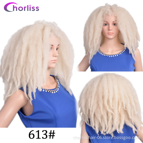 Cheap 14 Inch Synthetic Fiber Marley Braid Afro Kinky Curly Caterpillar Explosion Head Wig lace Frontal Wig For Black Women